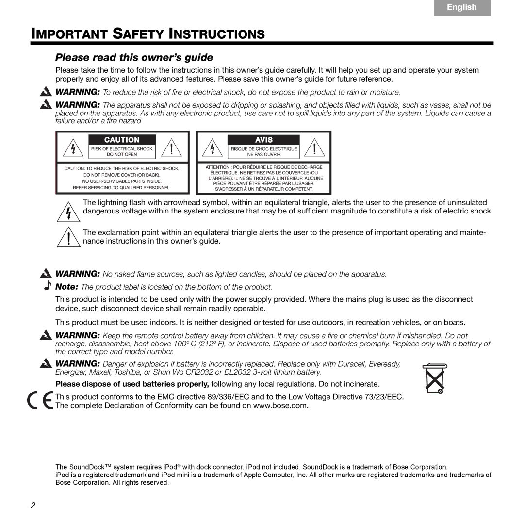 Bose 89, 336 manual Important Safety Instructions, Please read this owner’s guide 