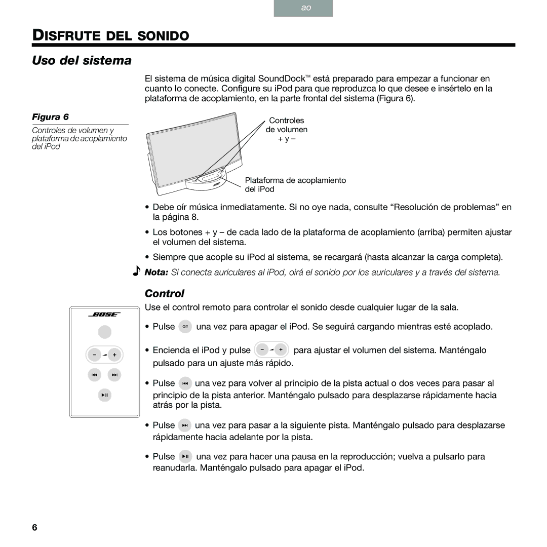 Bose 89, 336 manual Disfrute DEL Sonido, Uso del sistema, Control 