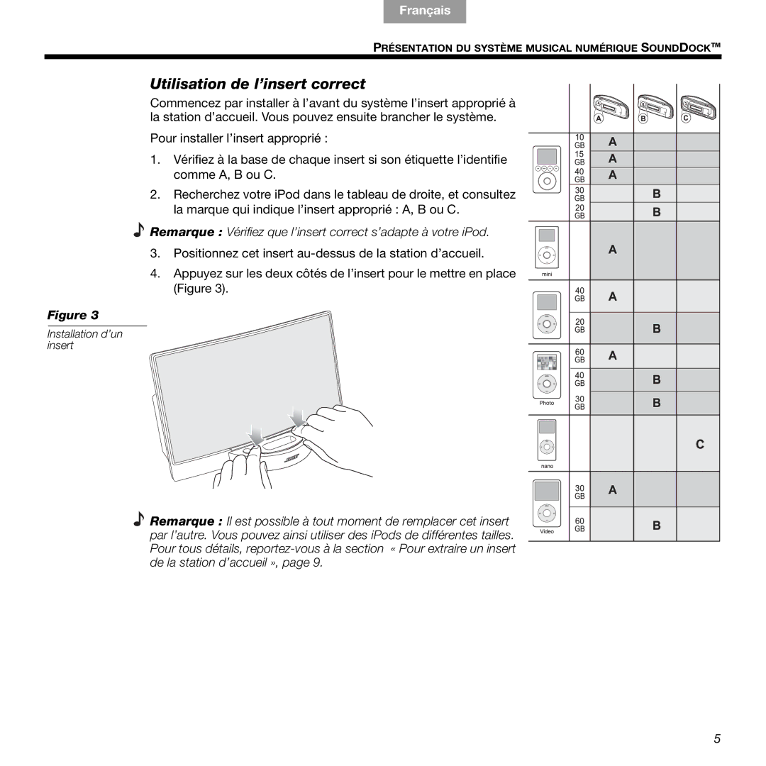 Bose 89, 336 manual Utilisation de l’insert correct 