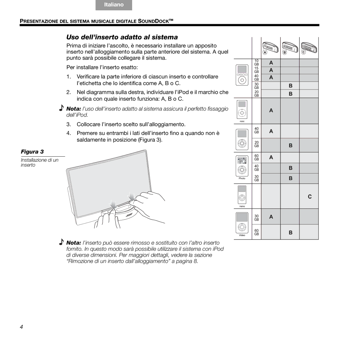 Bose 89, 336 manual Uso dell’inserto adatto al sistema 