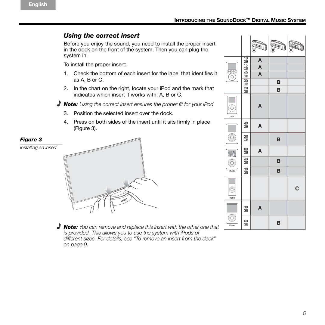 Bose 89, 336 manual Using the correct insert 