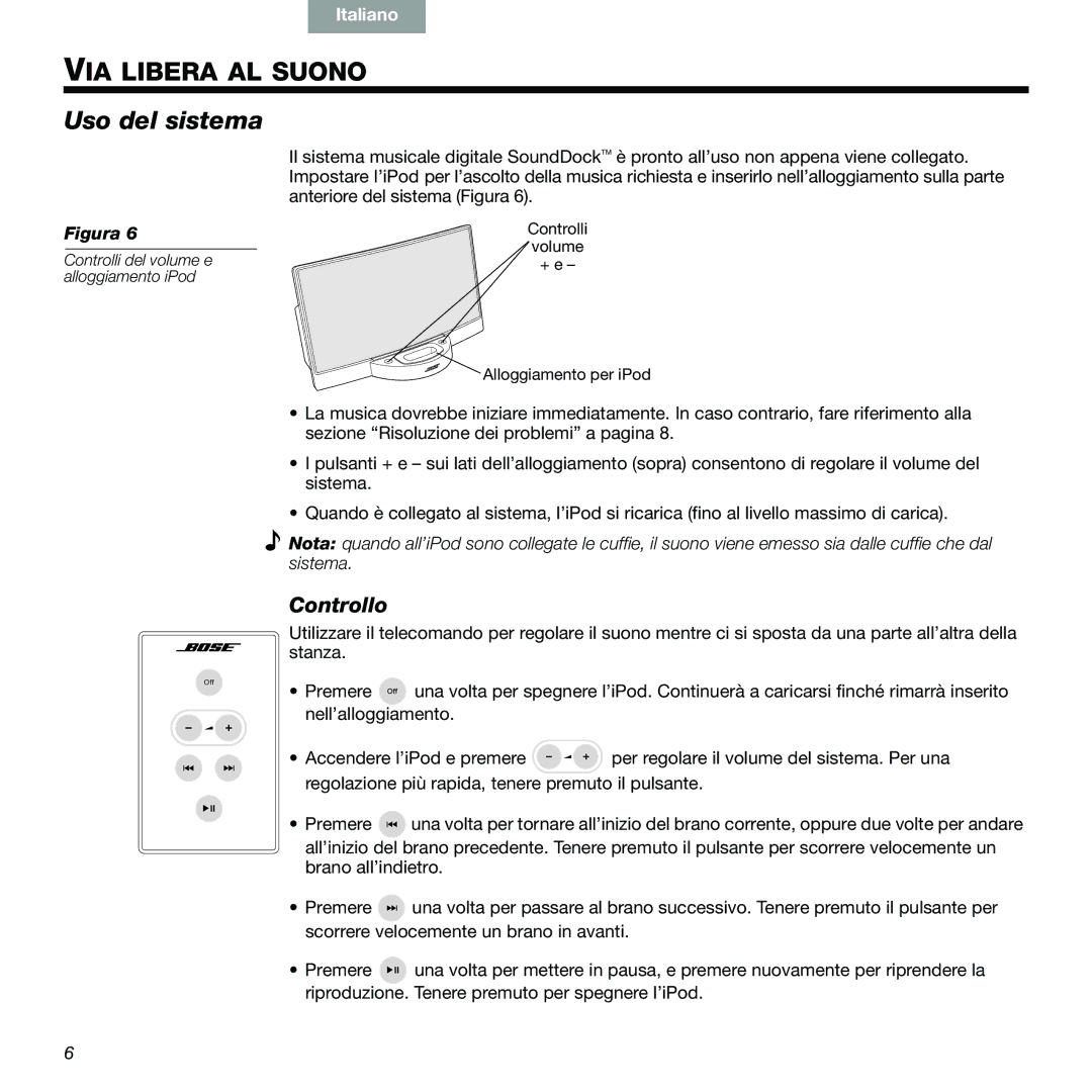 Bose 89, 336 manual VIA Libera AL Suono, Controllo 