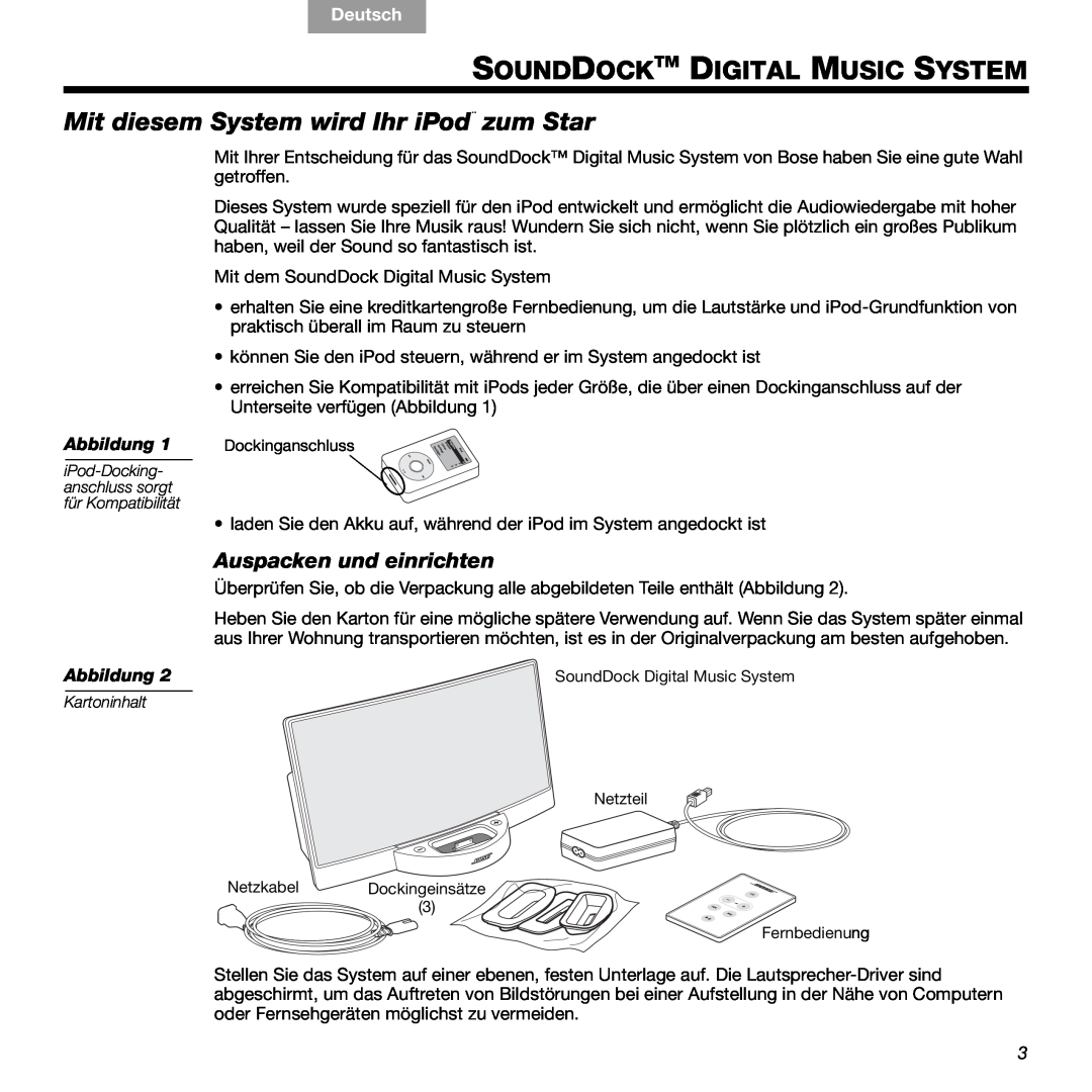 Bose 336 Sounddocktm Digital Music System, Mit diesem System wird Ihr iPod¨ zum Star, Auspacken und einrichten, Abbildung 