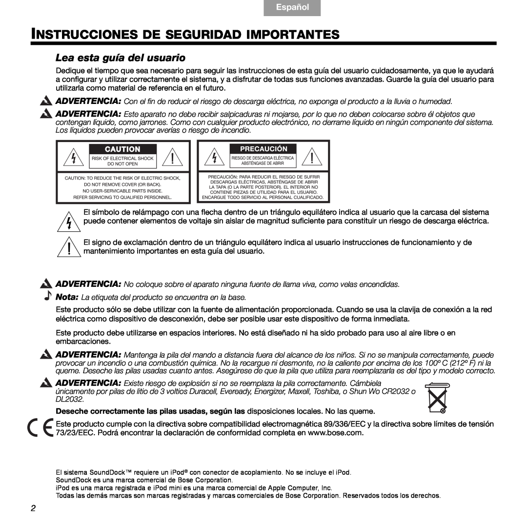 Bose 89, 336 manual Instrucciones De Seguridad Importantes, Lea esta guía del usuario, Español 