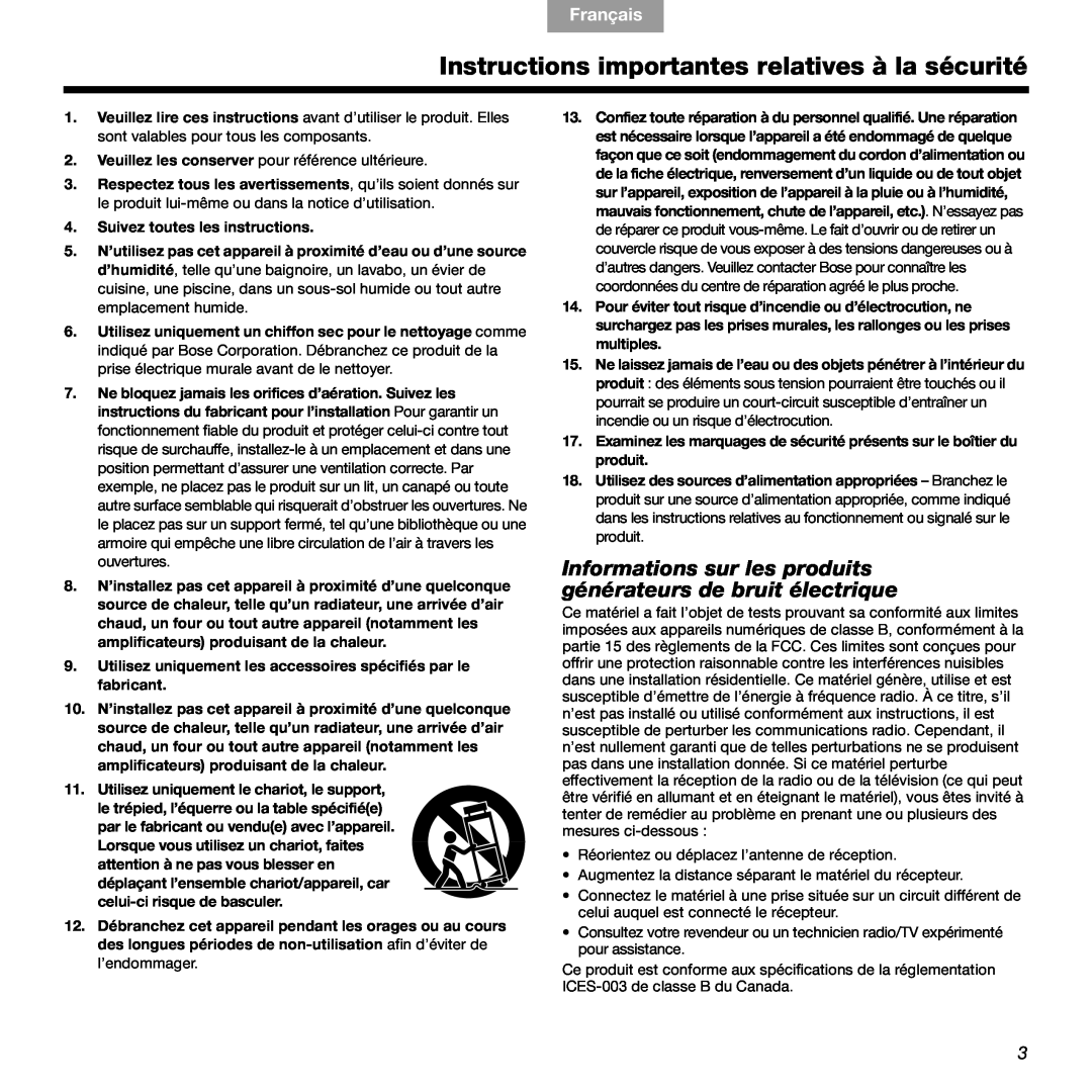 Bose 336 Instructions importantes relatives à la sécurité, Informations sur les produits générateurs de bruit électrique 