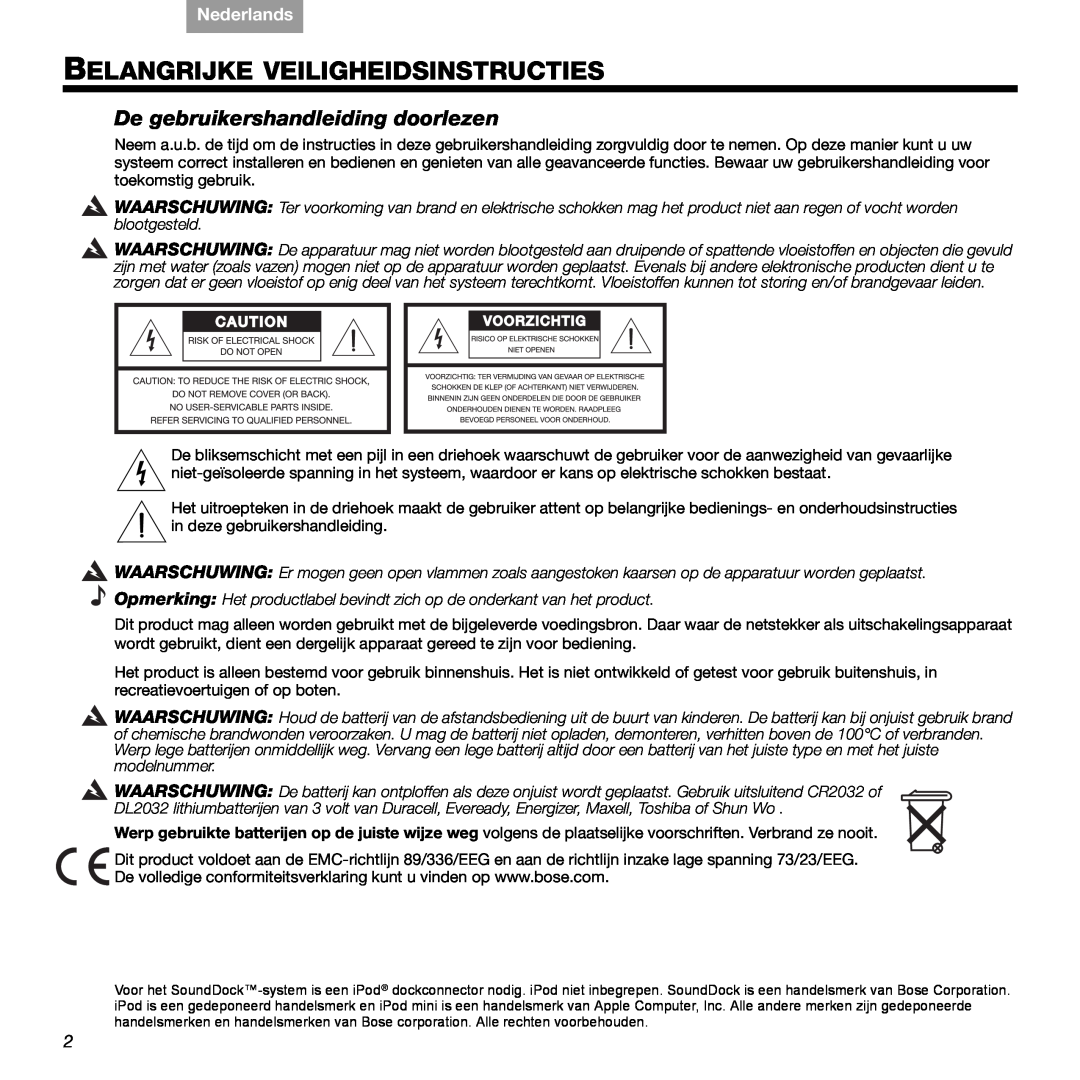 Bose 89, 336 manual Belangrijke Veiligheidsinstructies, De gebruikershandleiding doorlezen, Nederlands 