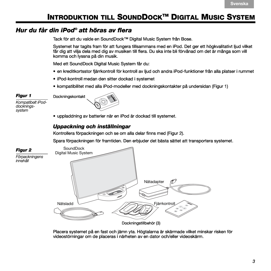 Bose 336 manual Introduktion Till Sounddocktm Digital Music System, Hur du får din iPod att höras av flera, Svenska, Figur 