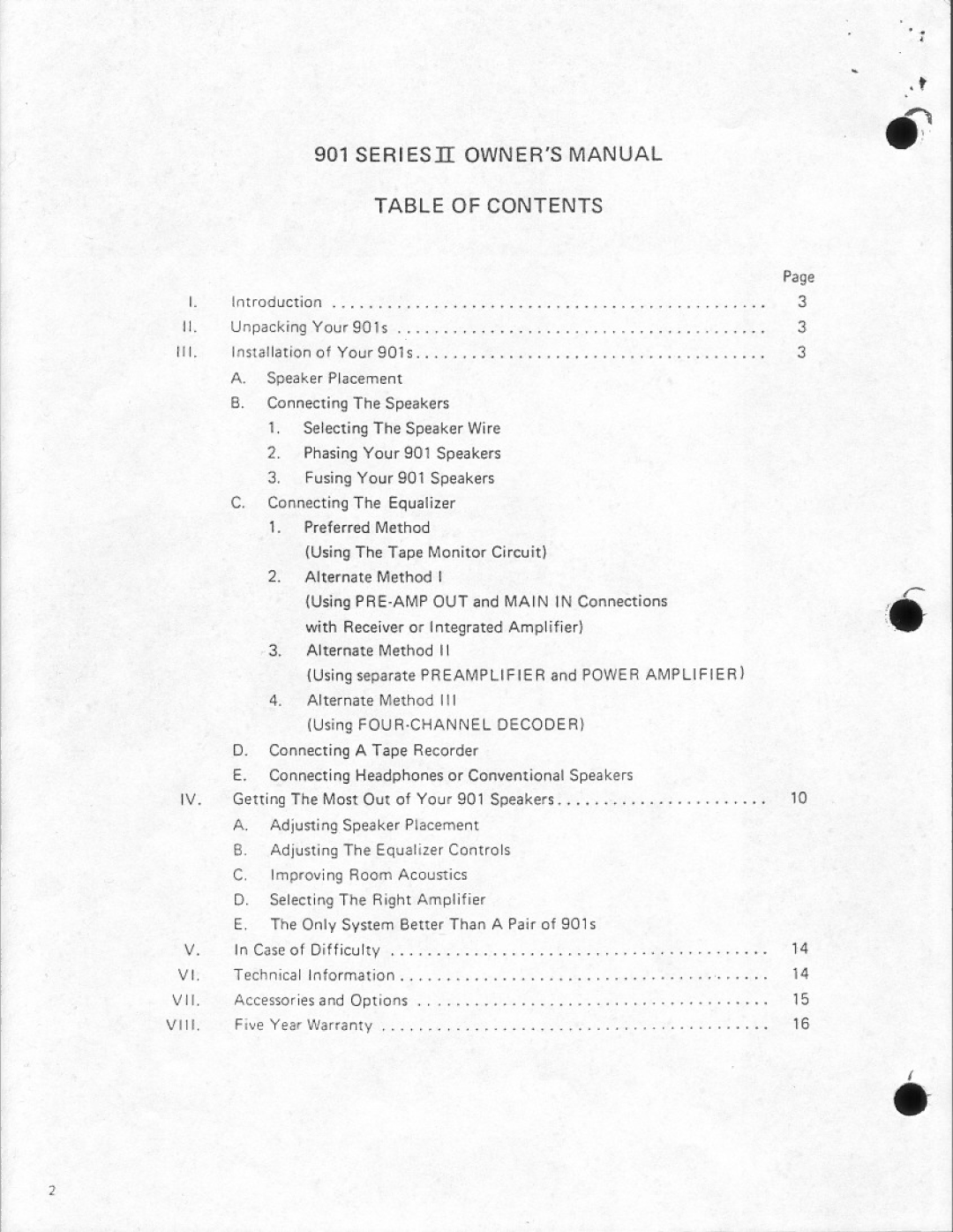 Bose 901 Series II manual 