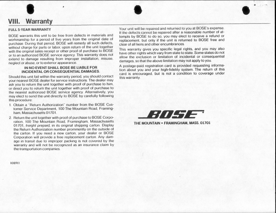 Bose 901 Series III manual 