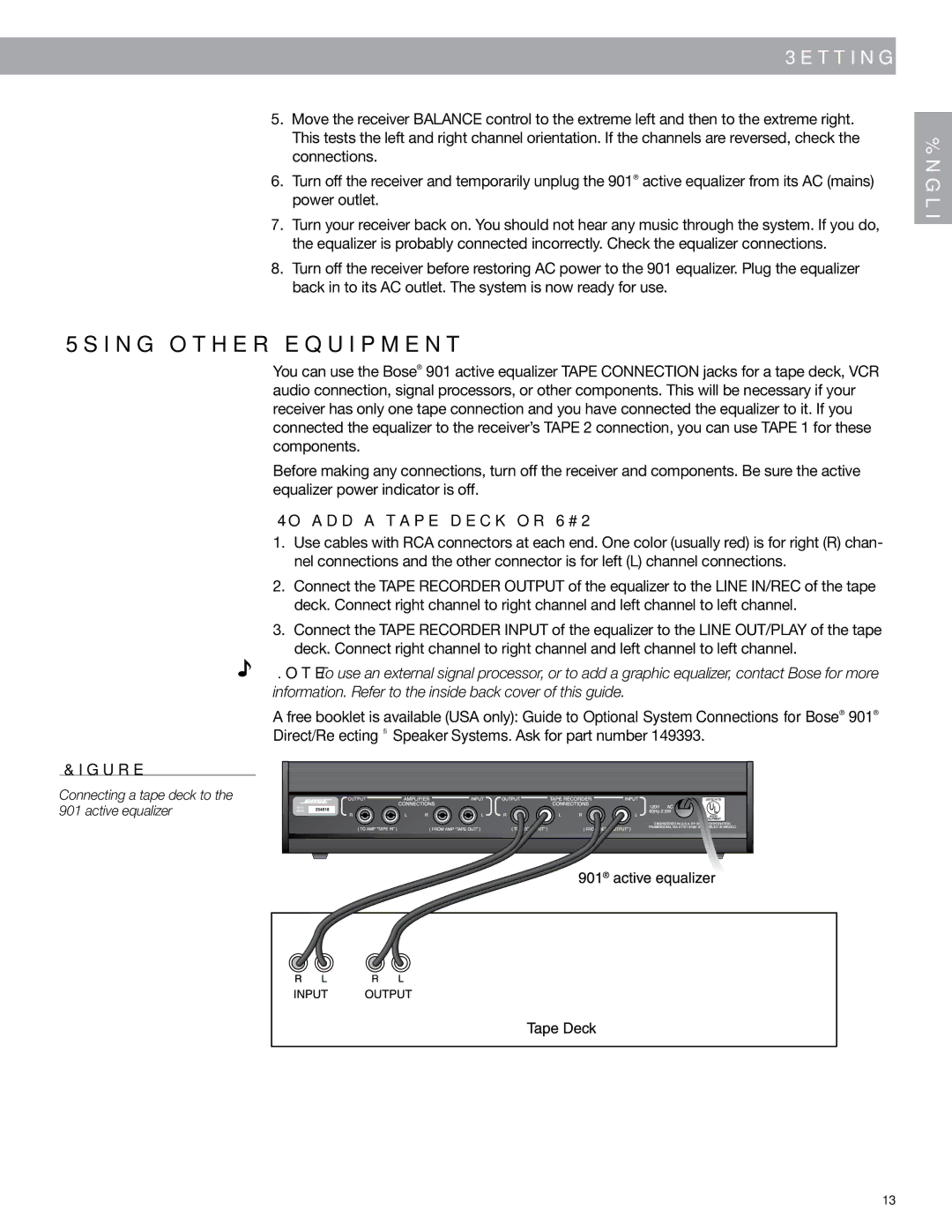 Bose 901 Series VI, 149393 manual Using other equipment, To add a tape deck or VCR 