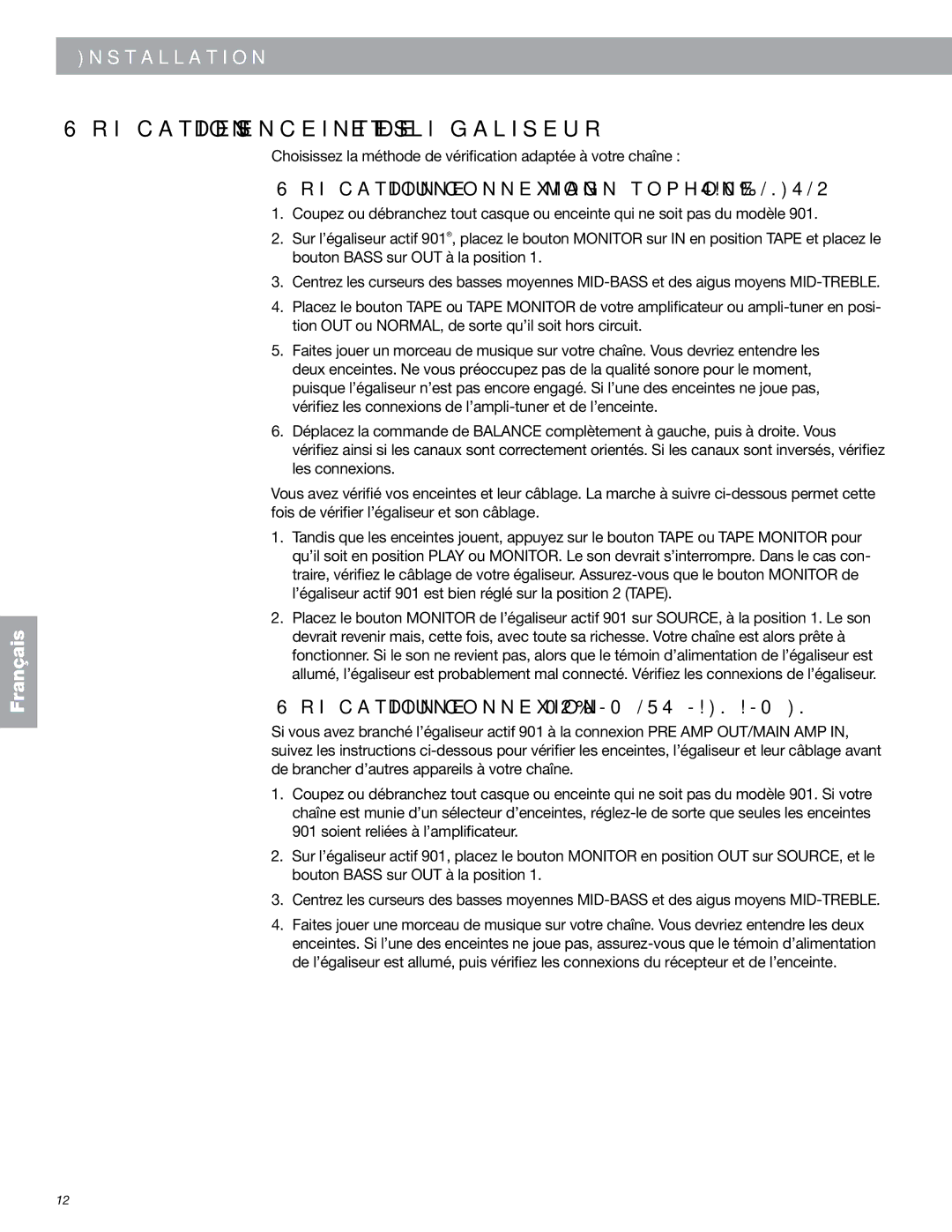 Bose 149393 manual Vérification des enceintes et de l’égaliseur, Vérification d’une connexion magnétophone Tape Monitor 