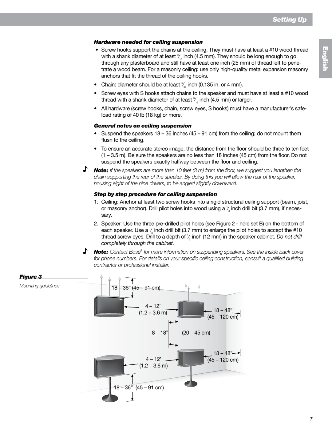 Bose 901 Series VI, 149393 manual Hardware needed for ceiling suspension, General notes on ceiling suspension 