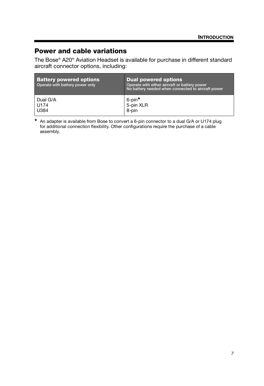 Bose A20 manual Power and cable variations, Battery powered options Dual powered options 