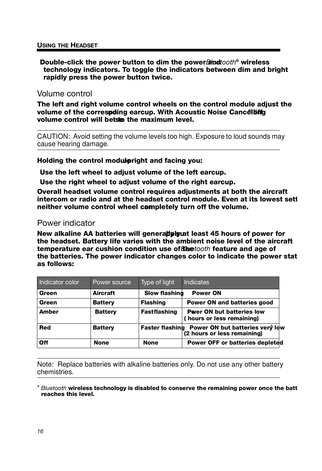 Bose A20 manual Power indicator, Indicator color Power source Type of light Indicates 