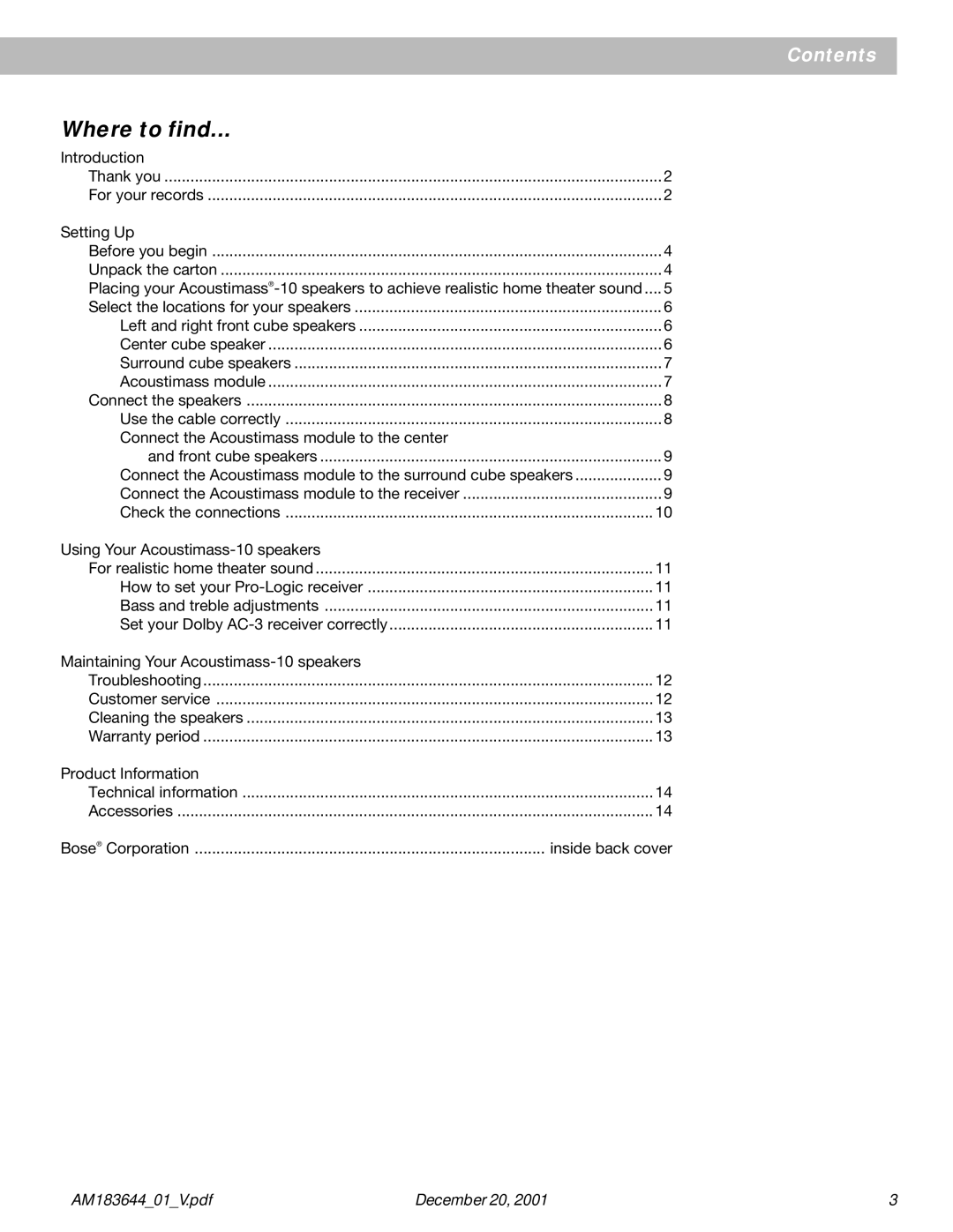 Bose Acoustimass - 10 manual Where to find, Connect the Acoustimass module to the center 