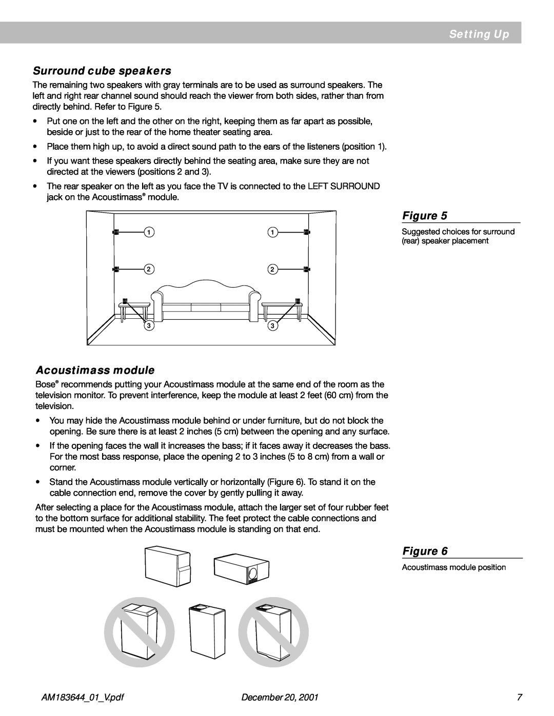 Bose Acoustimass - 10 manual Surround cube speakers, Acoustimass module, Setting Up, December 