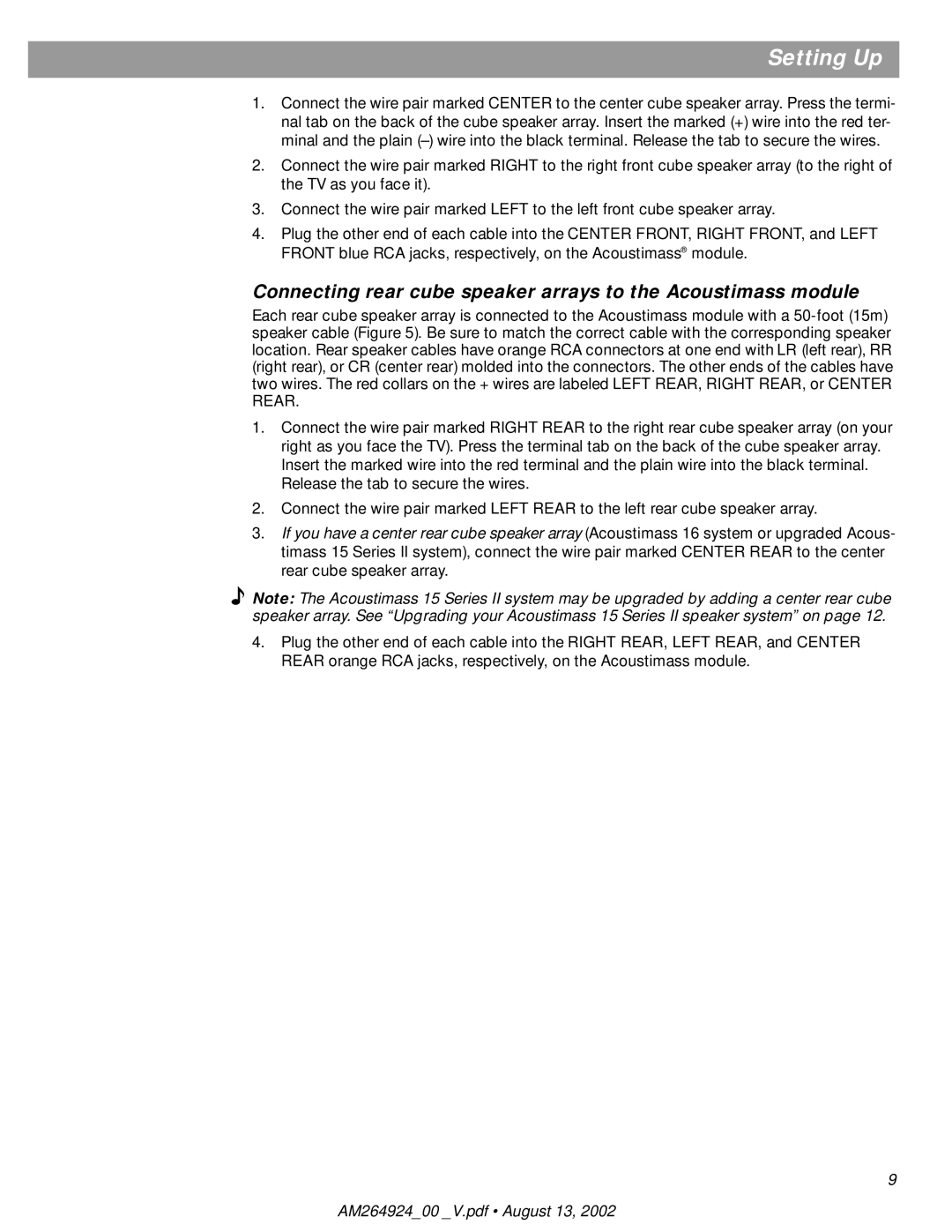 Bose 15, Acoustimass 16 manual Setting Up 