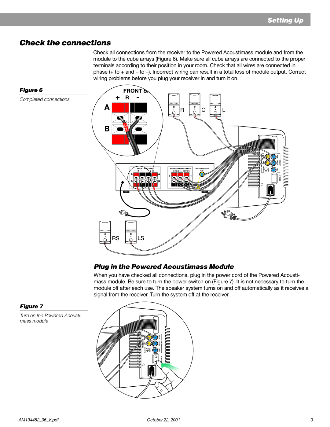 Bose manual Check the connections, Plug in the Powered Acoustimass Module 