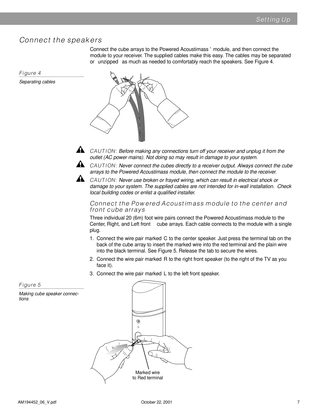 Bose Acoustimass manual Connect the speakers 