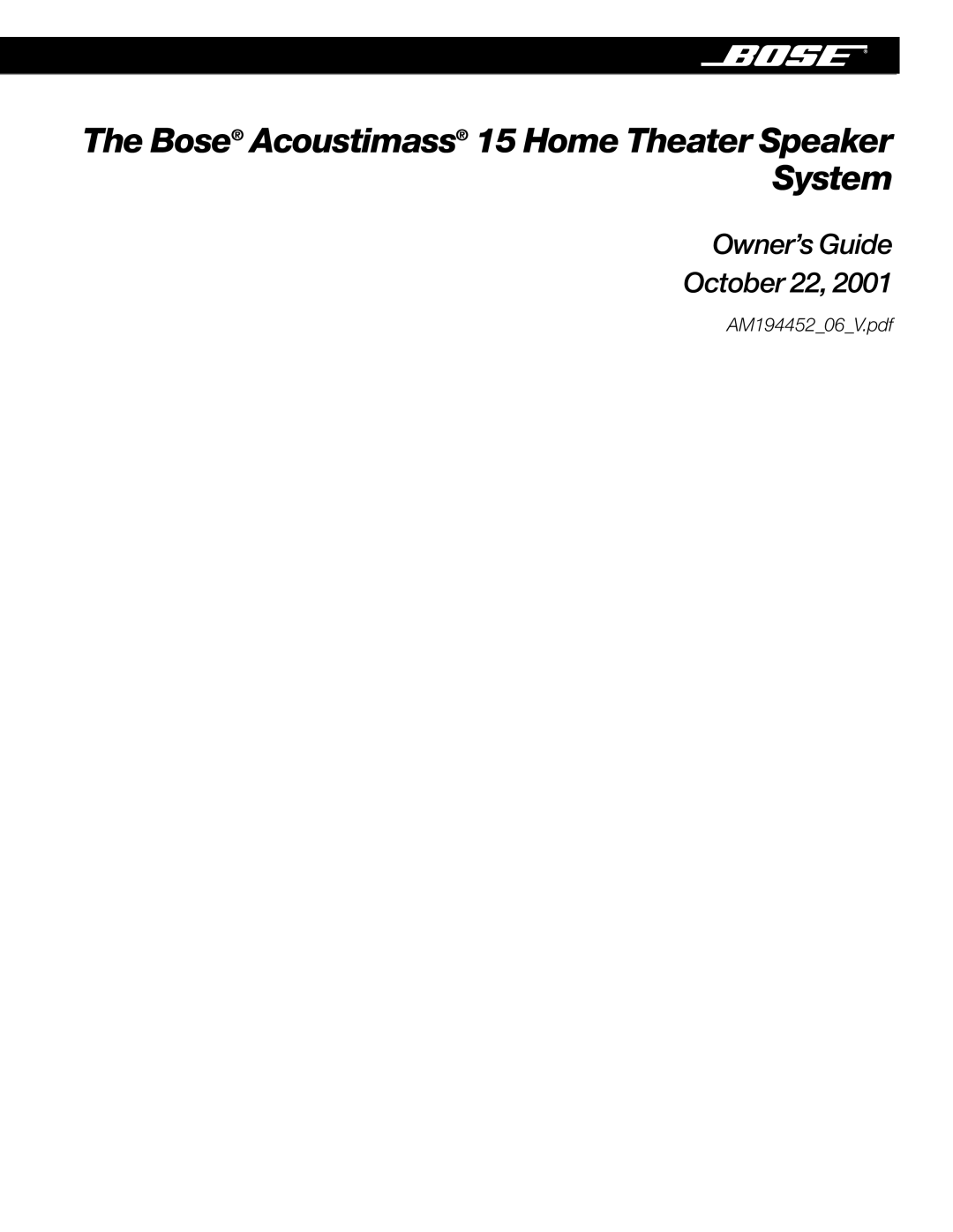 Bose Acoustimass manual Owner’s Guide October 