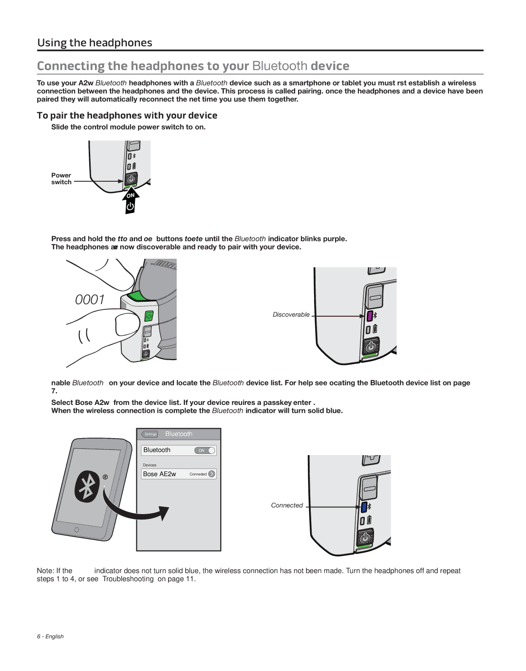 Bose 363764-0010, AE2W, BA1 Connecting the headphones to your Bluetooth device, To pair the headphones with your device 