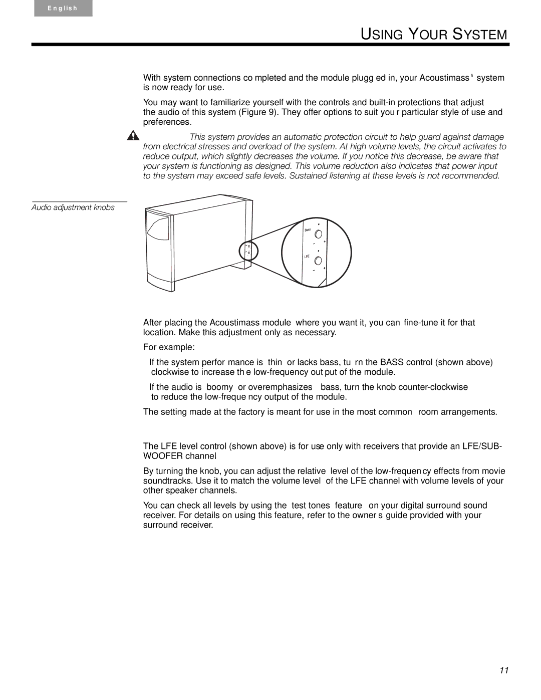 Bose AM10SERIVB, 6 Series II manual Getting the most from your home theater speakers, Adjusting the bass/room compensation 