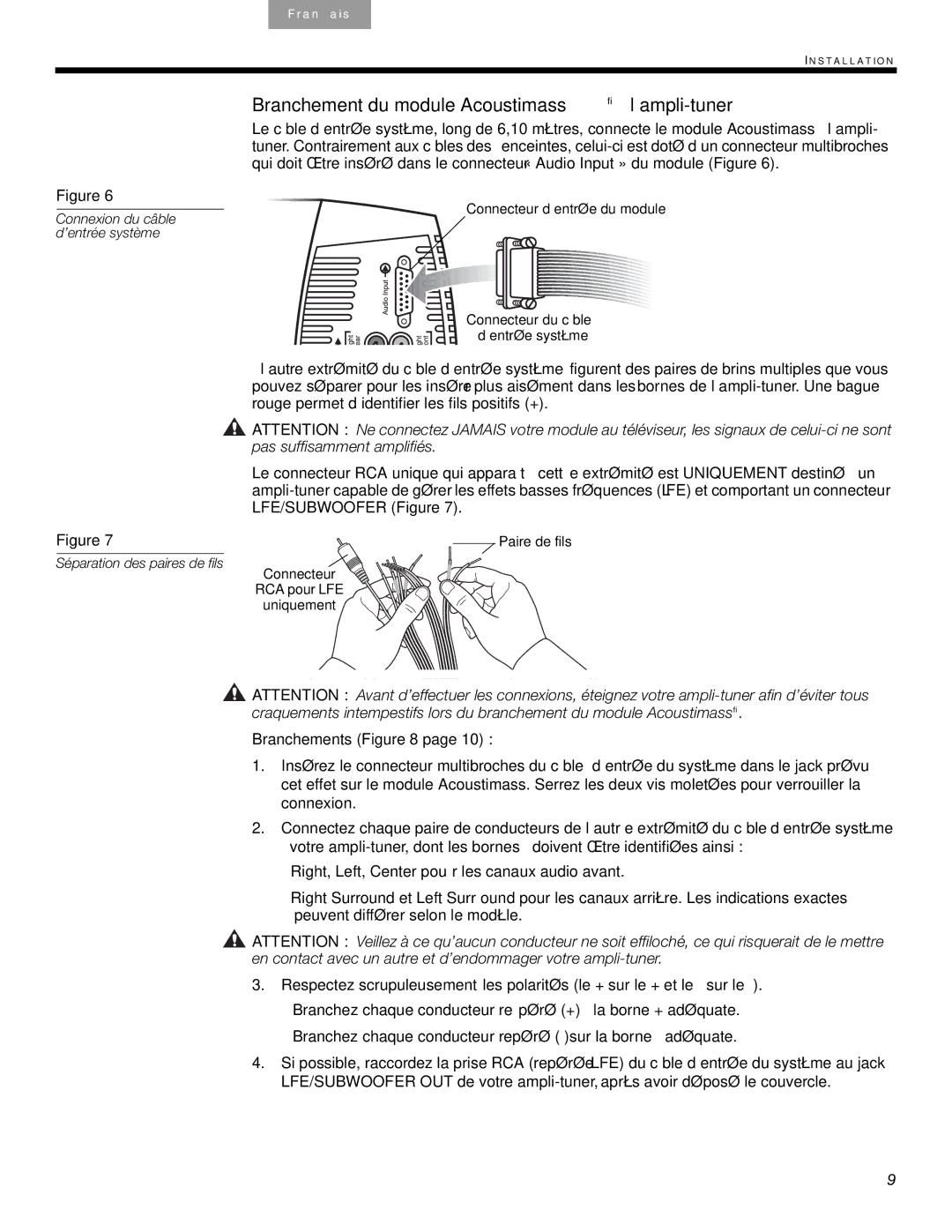 Bose AM10SERIVB, 6 Series II manual Branchement du module Acoustimass à l’ampli-tuner 