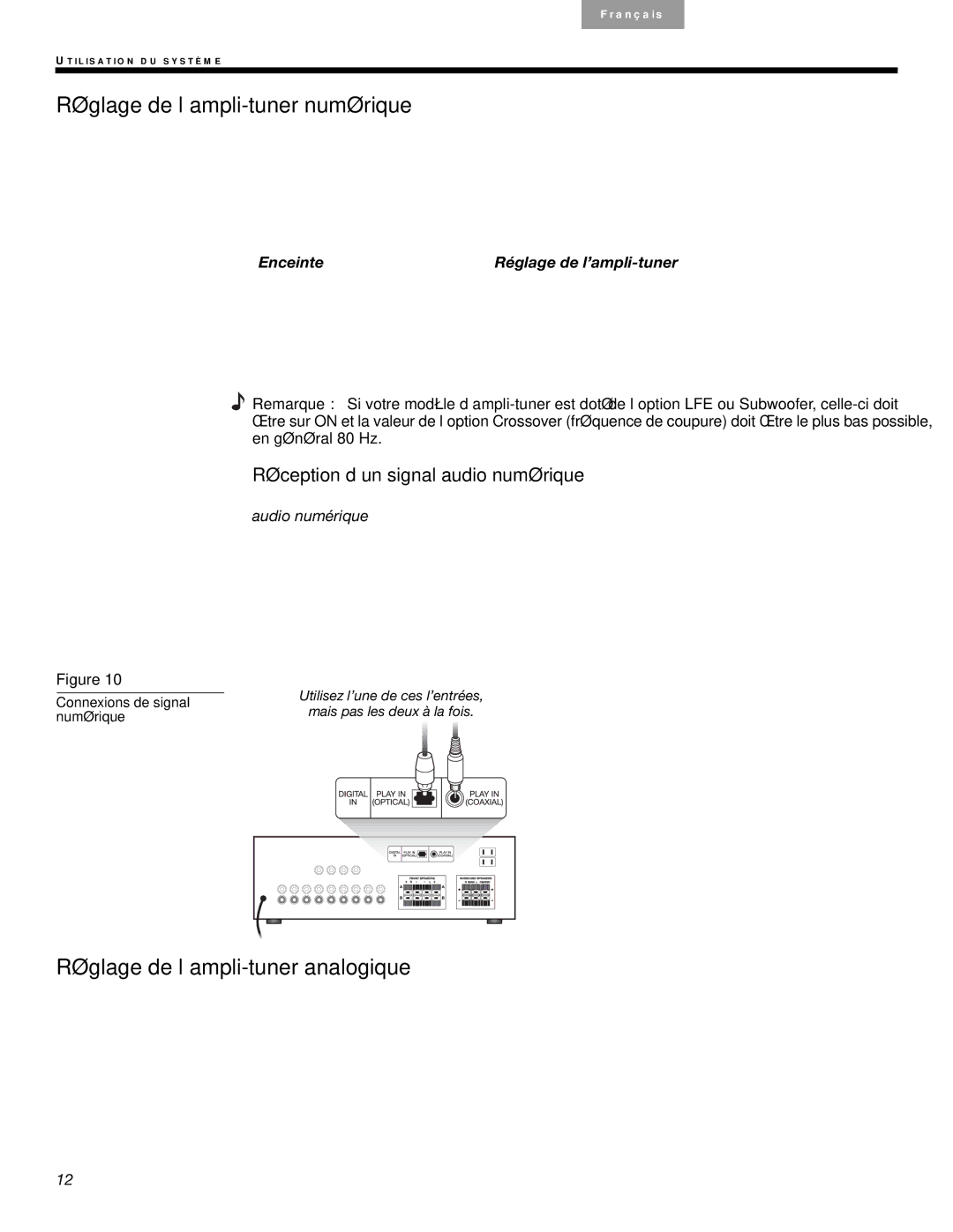 Bose 6 Series II, AM10SERIVB manual Réglage de l’ampli-tuner numérique, Réglage de l’ampli-tuner analogique 