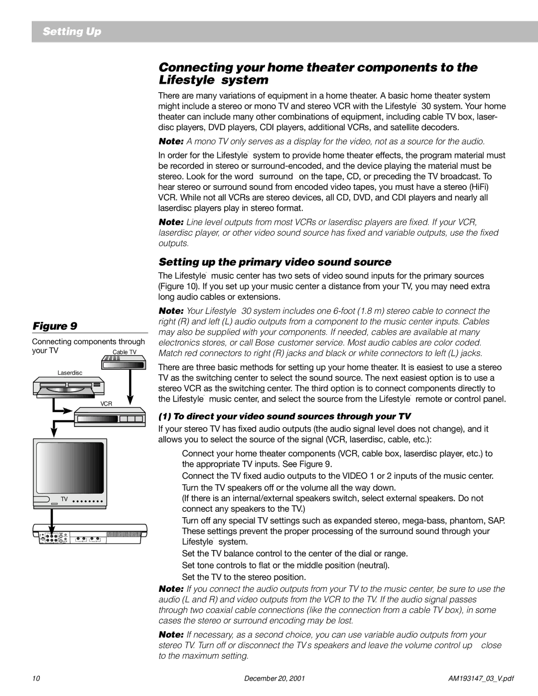 Bose AM193147_03_V manual Setting up the primary video sound source, To direct your video sound sources through your TV 