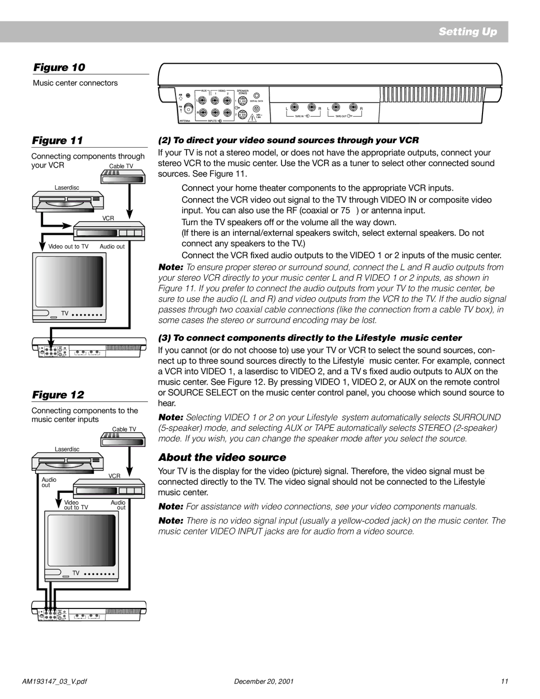 Bose AM193147_03_V manual About the video source, To direct your video sound sources through your VCR 