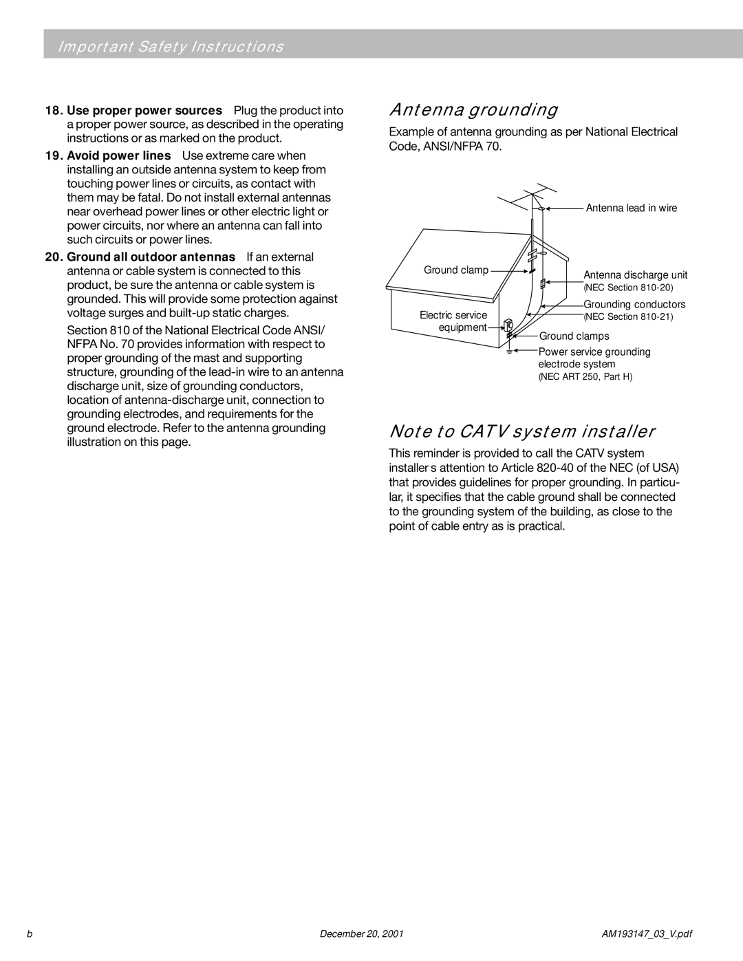 Bose AM193147_03_V manual Antenna grounding 