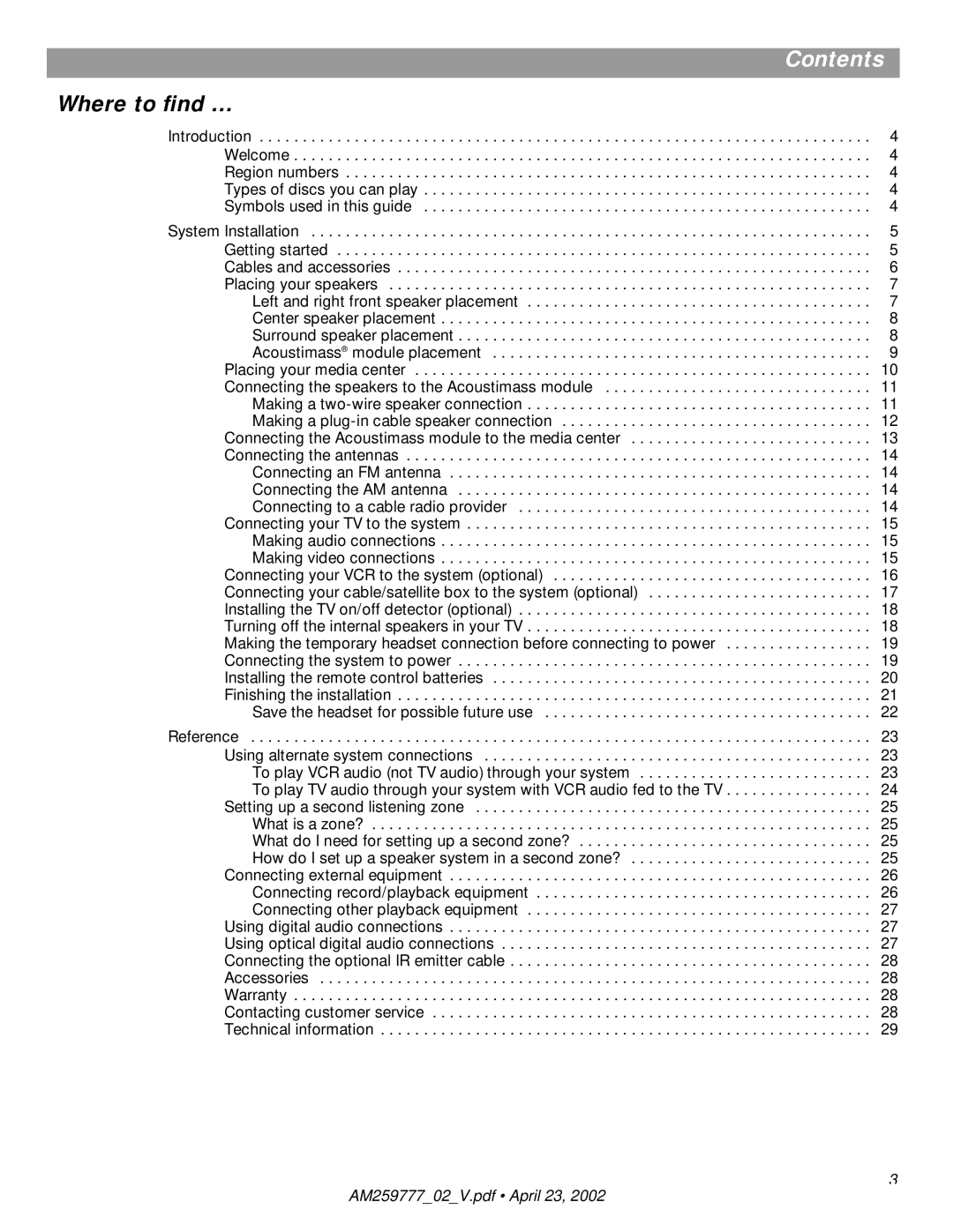 Bose AM259777 manual Contents 