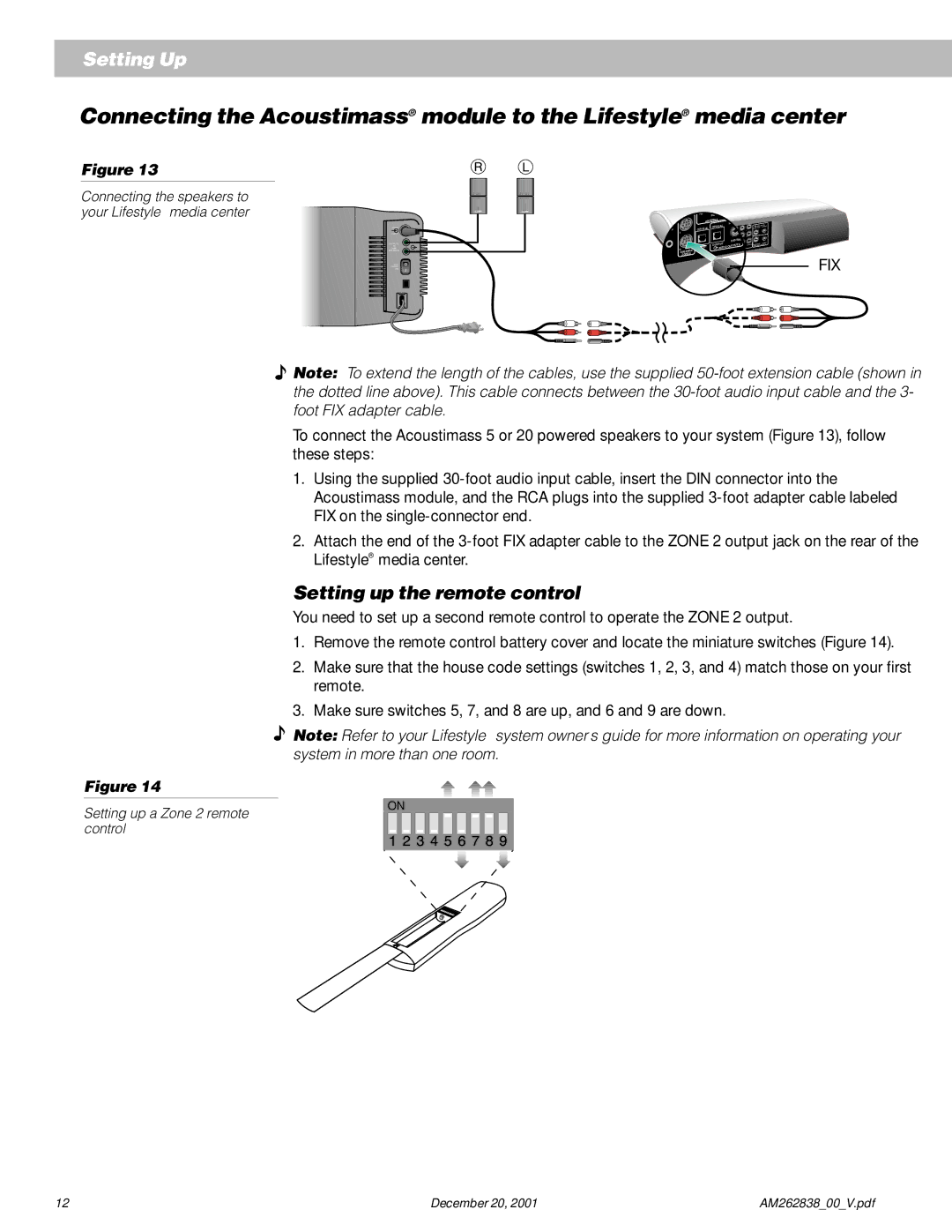 Bose AM262838_00_V manual Setting up the remote control, Setting up a Zone 2 remote control 