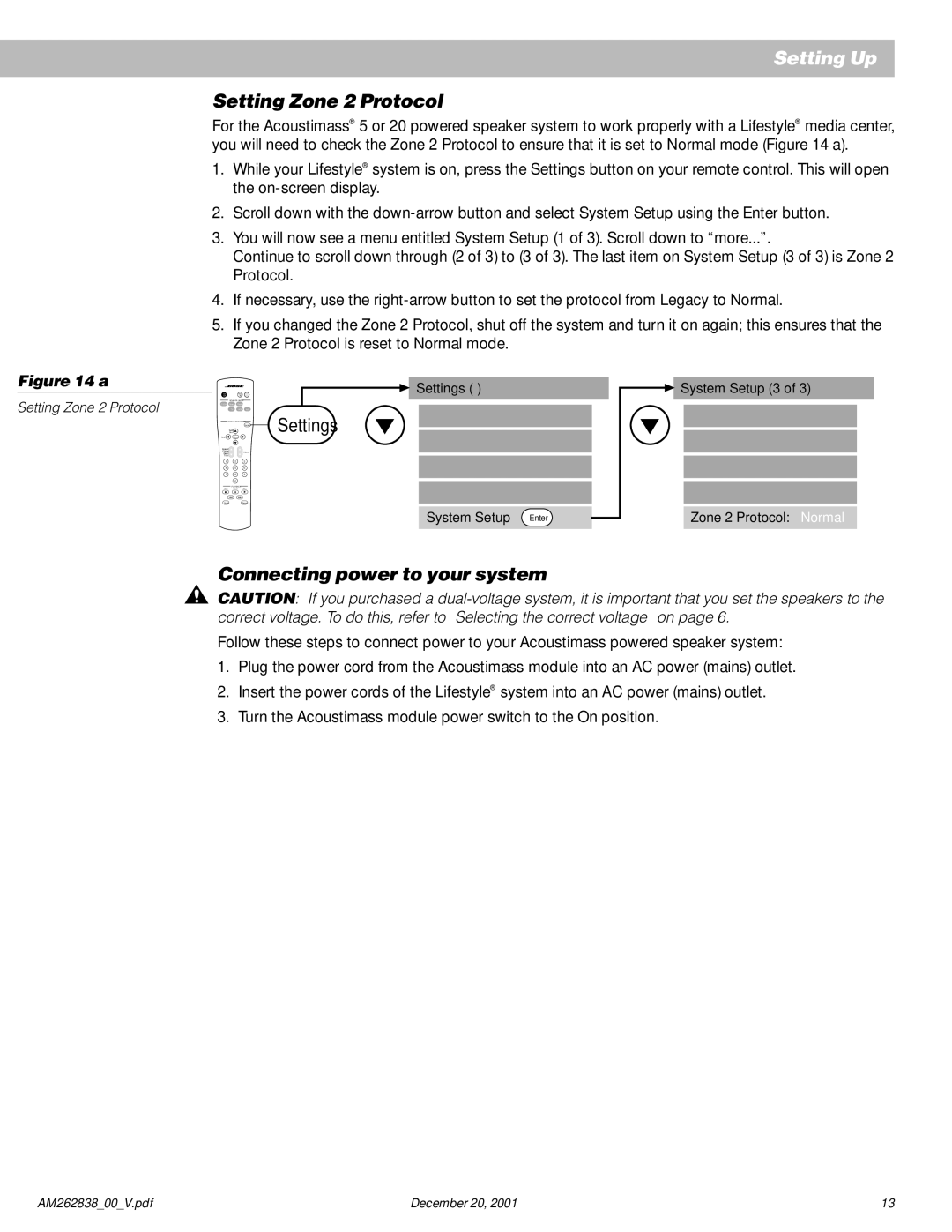 Bose AM262838_00_V manual Setting Zone 2 Protocol 