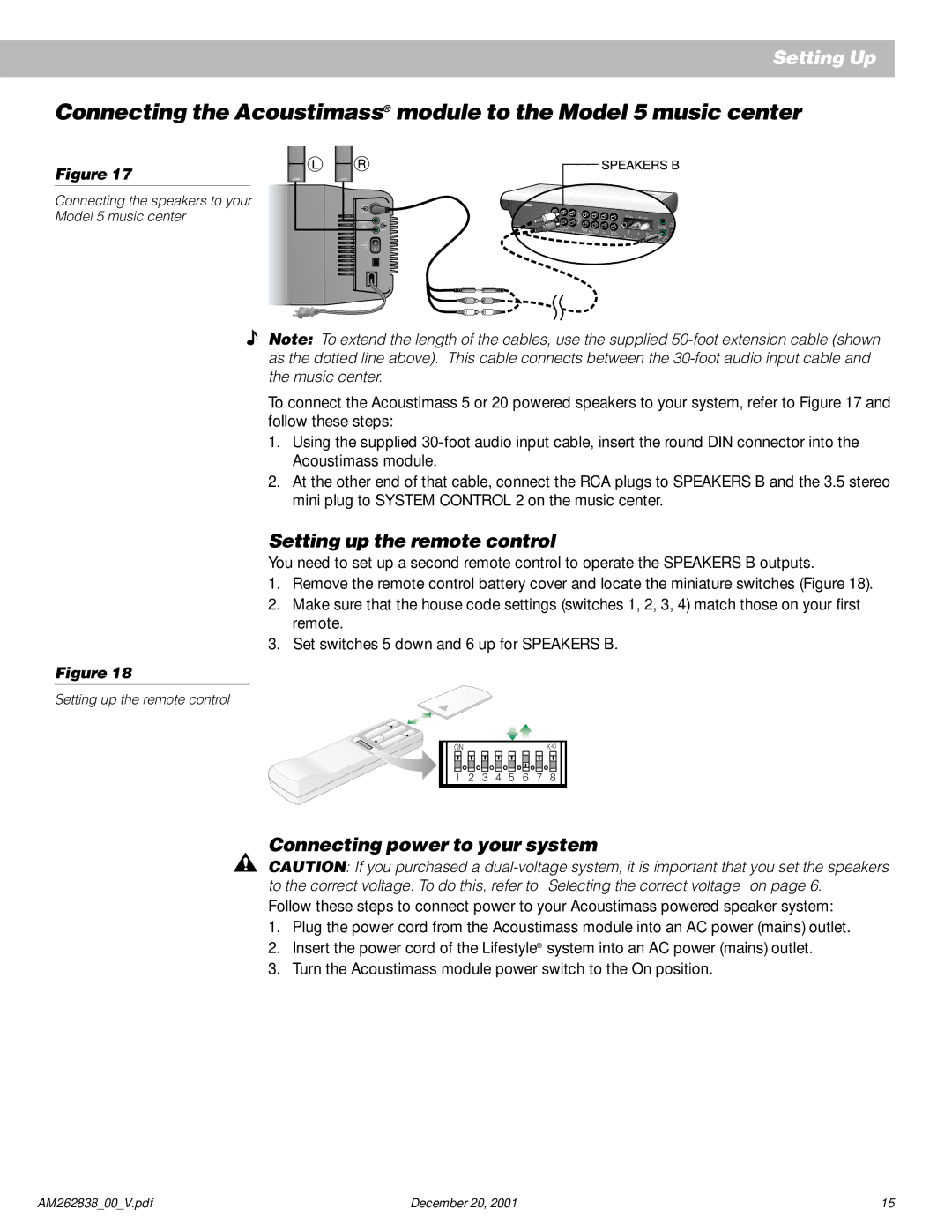 Bose AM262838_00_V manual Connecting the speakers to your Model 5 music center 