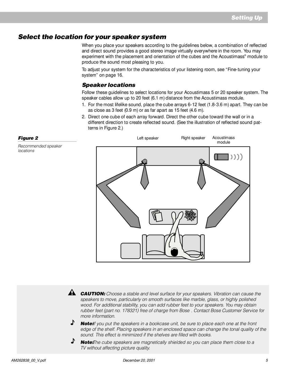 Bose AM262838_00_V manual Select the location for your speaker system, Speaker locations, Recommended speaker locations 