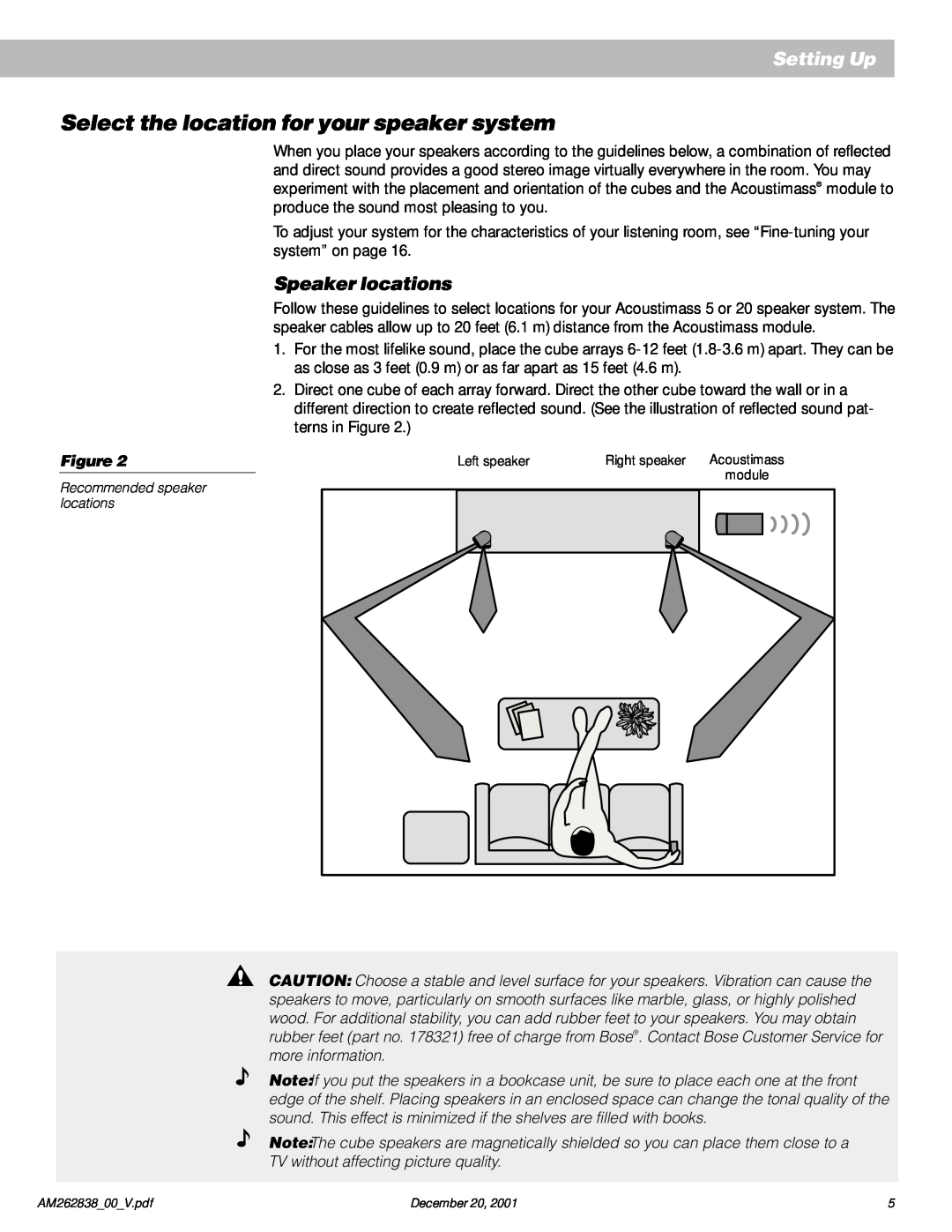 Bose AM262838_00_V manual Select the location for your speaker system, Speaker locations, Setting Up 