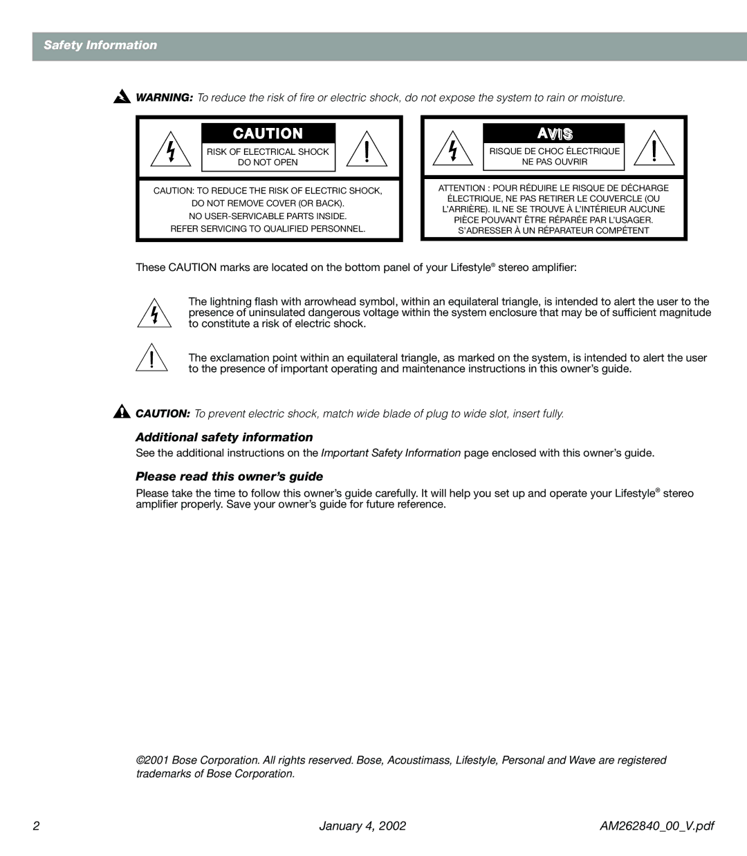 Bose AM262840 manual Aviis 