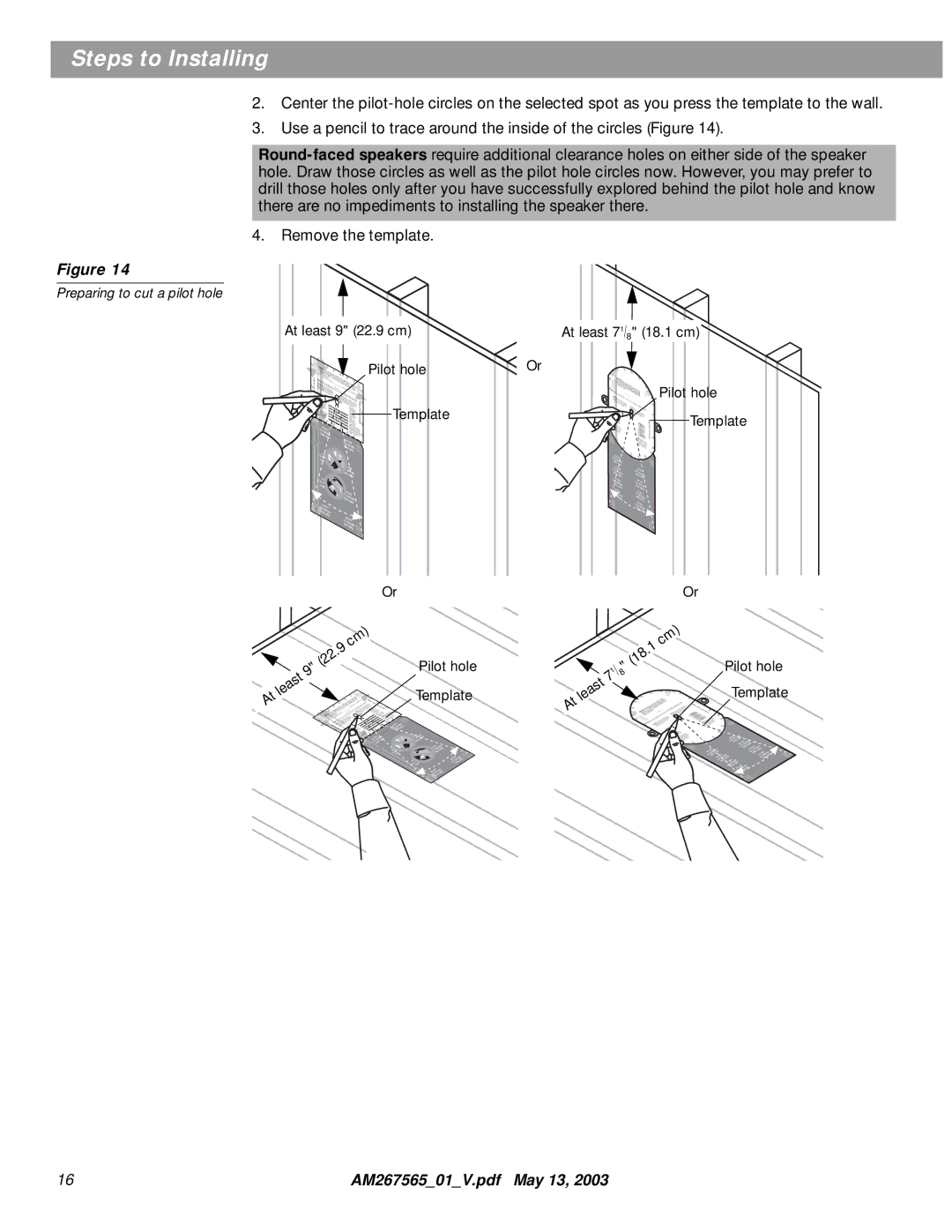 Bose AM267565 manual Pilot hole 