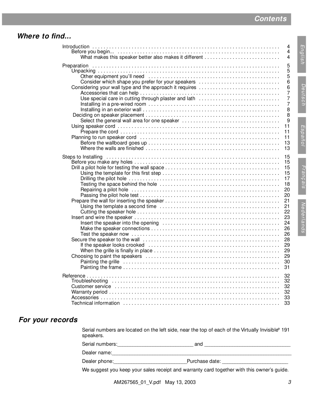 Bose AM267565 manual Contents 