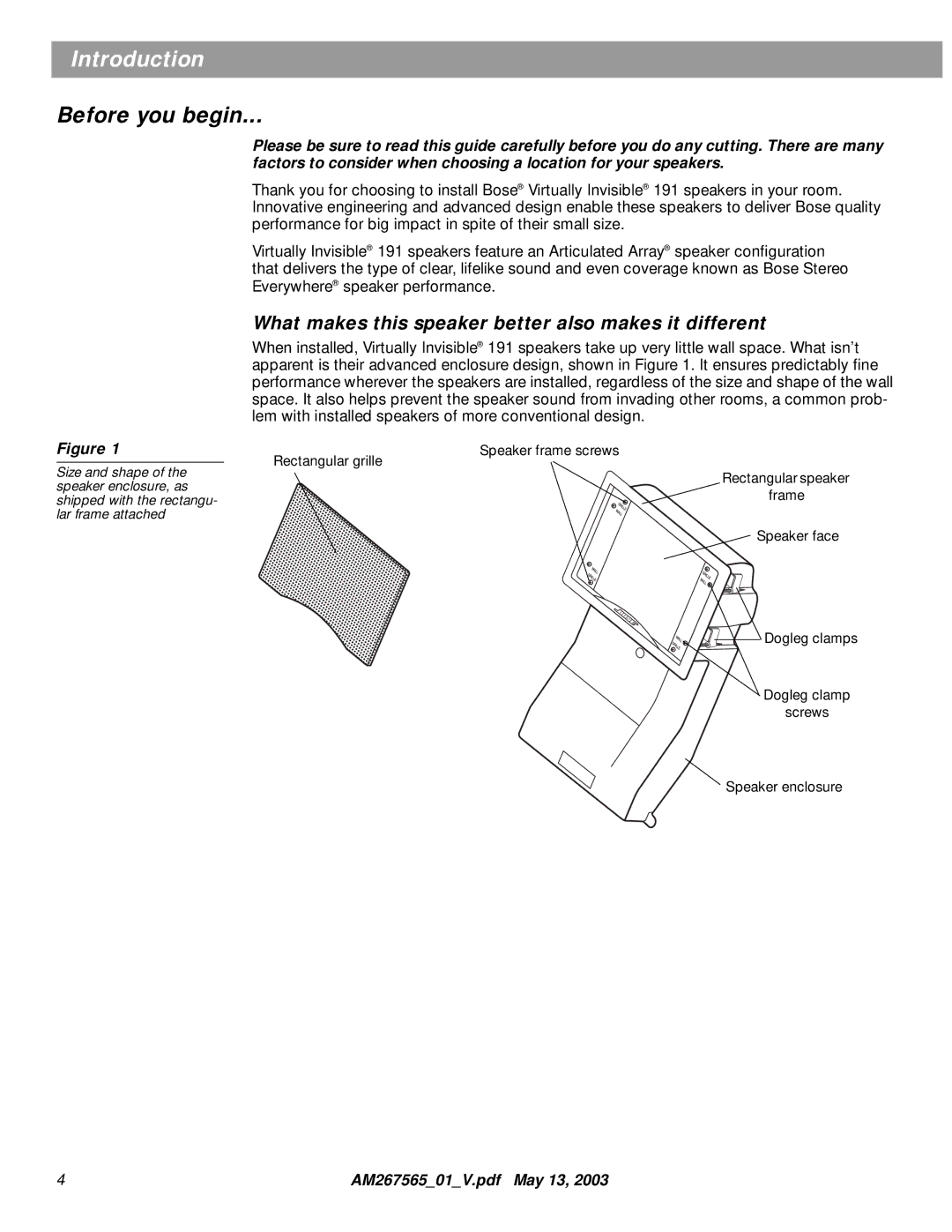 Bose AM267565 manual Introduction, Before you begin, What makes this speaker better also makes it different 