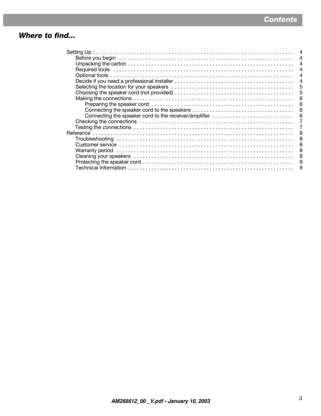 Bose am268612_00_v manual Contents 