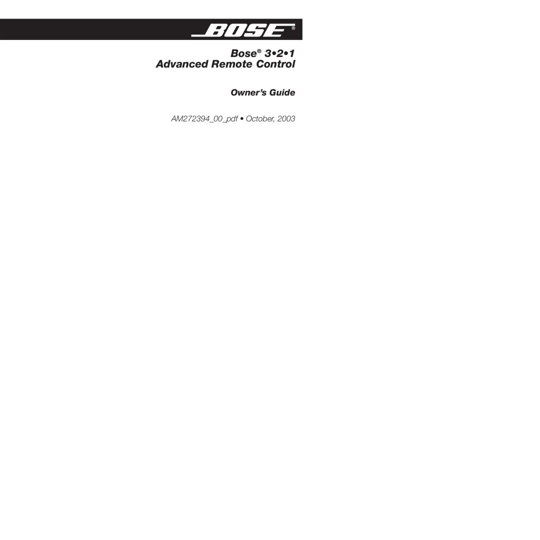 Bose AM272394 manual Bose 321 Advanced Remote Control 