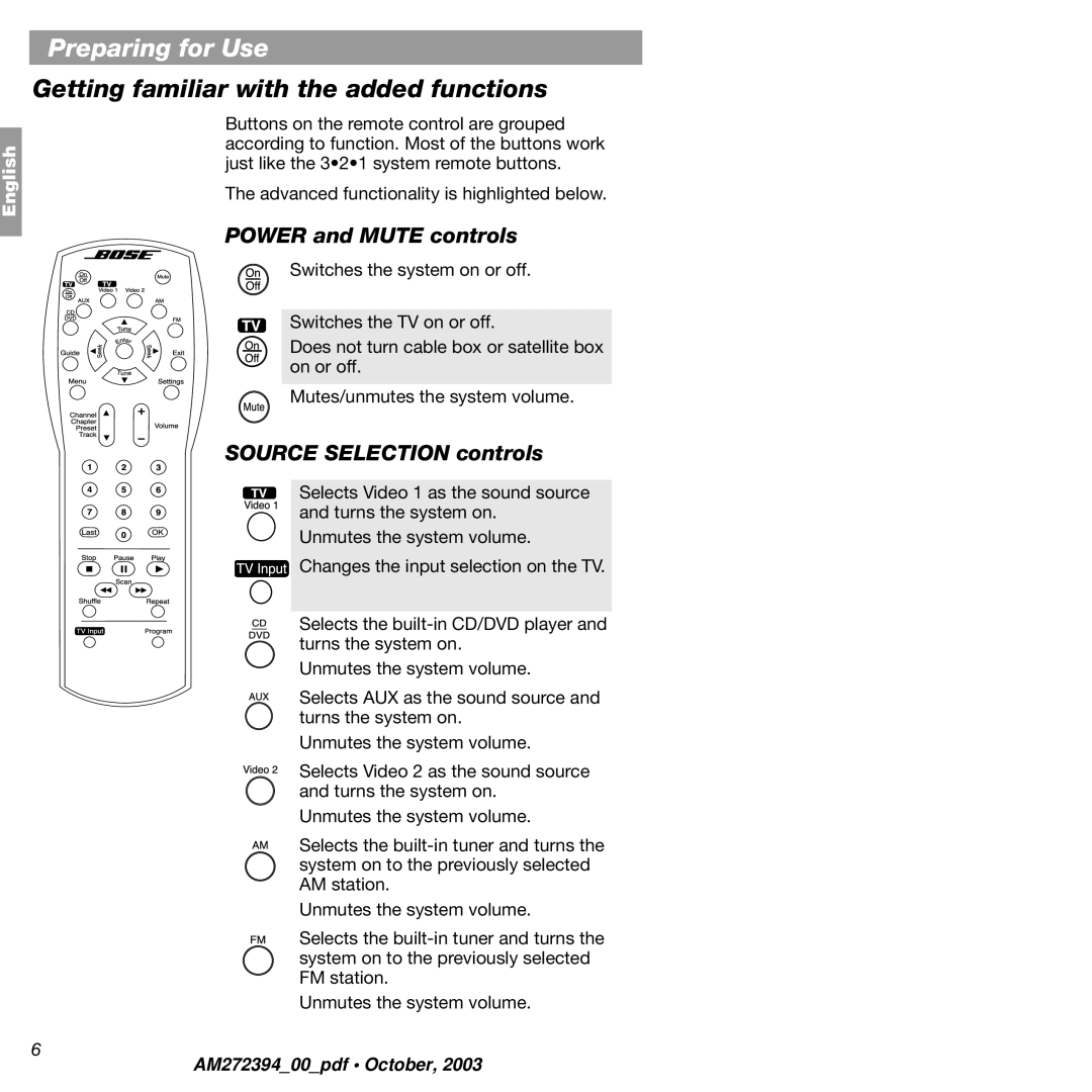 Bose AM272394 manual Getting familiar with the added functions 