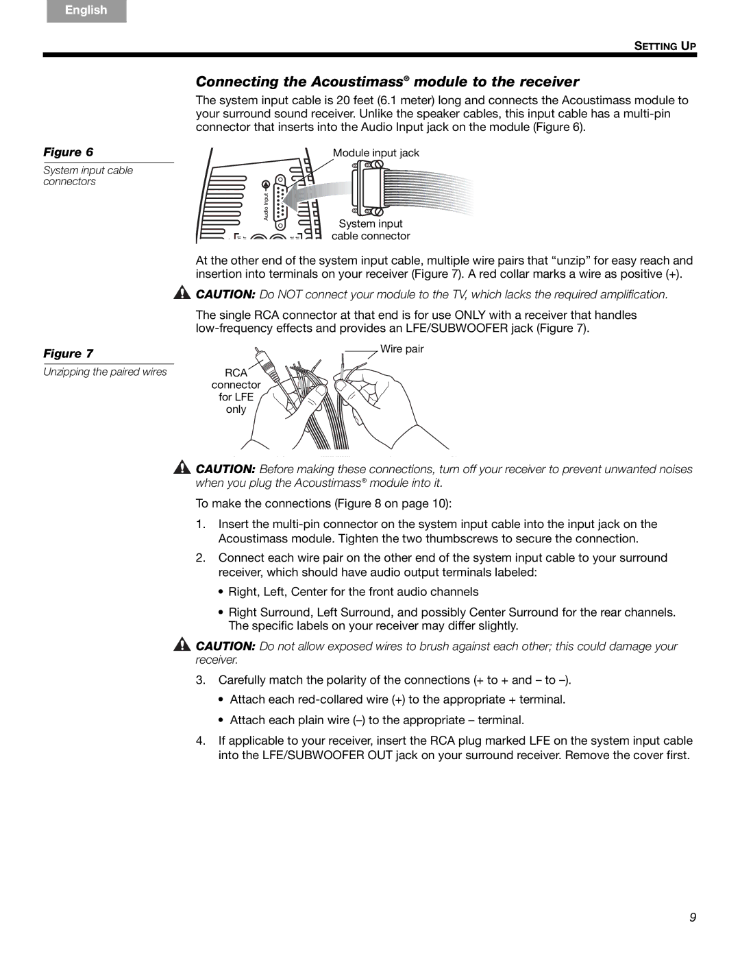 Bose AM293692, CCM-003041 manual Connecting the Acoustimass module to the receiver 