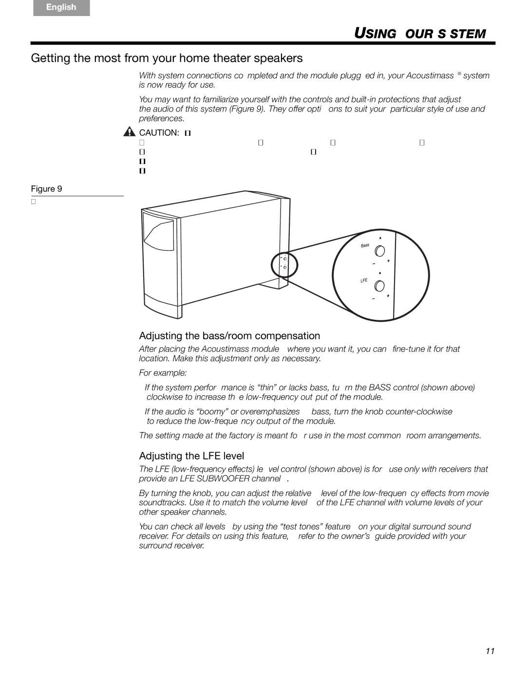 Bose AM293692, CCM-003041 manual Getting the most from your home theater speakers, Adjusting the bass/room compensation 