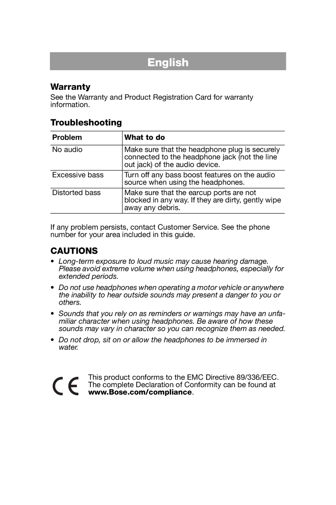 Bose AM299357 manual Warranty, Troubleshooting, Problem What to do 