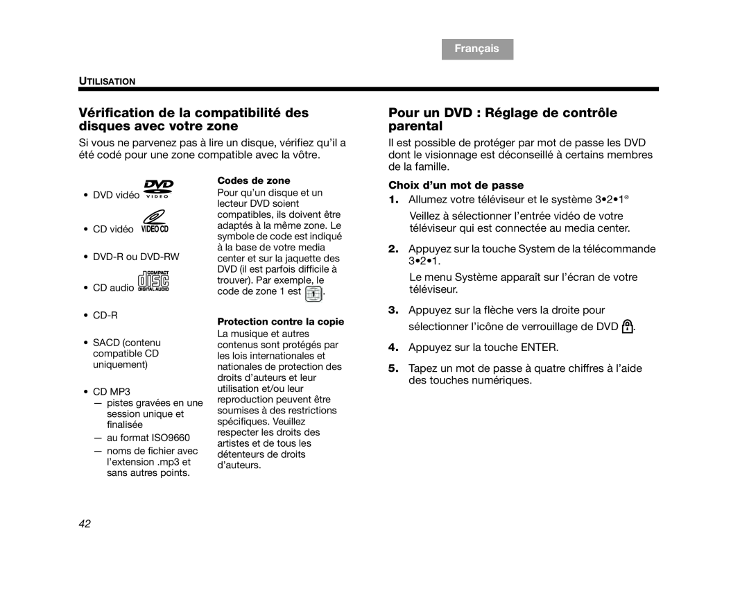 Bose AM312515 Rev.03 manual Pour un DVD Réglage de contrôle parental, Choix d’un mot de passe, Français, Español English 