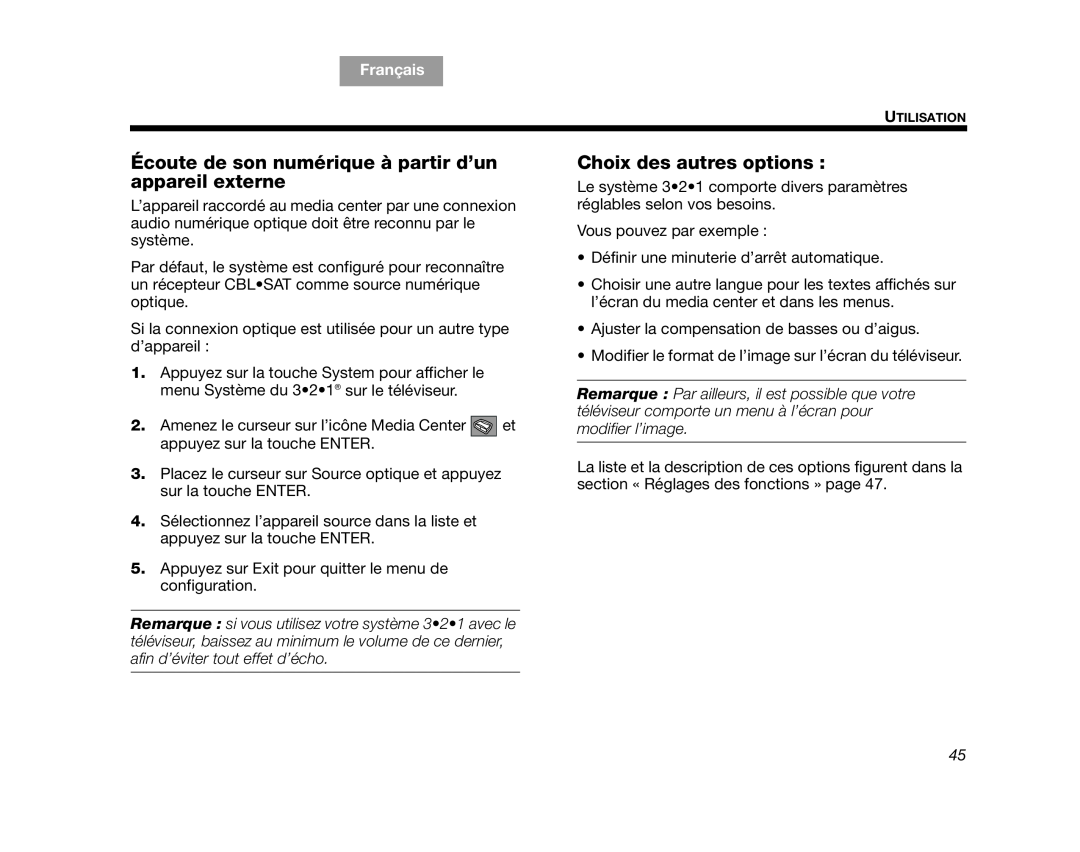 Bose AM312515 Rev.03 manual Choix des autres options, English Español, Français 