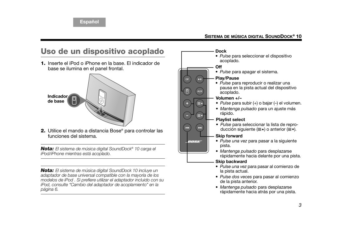 Bose AM314136 manual Uso de un dispositivo acoplado 